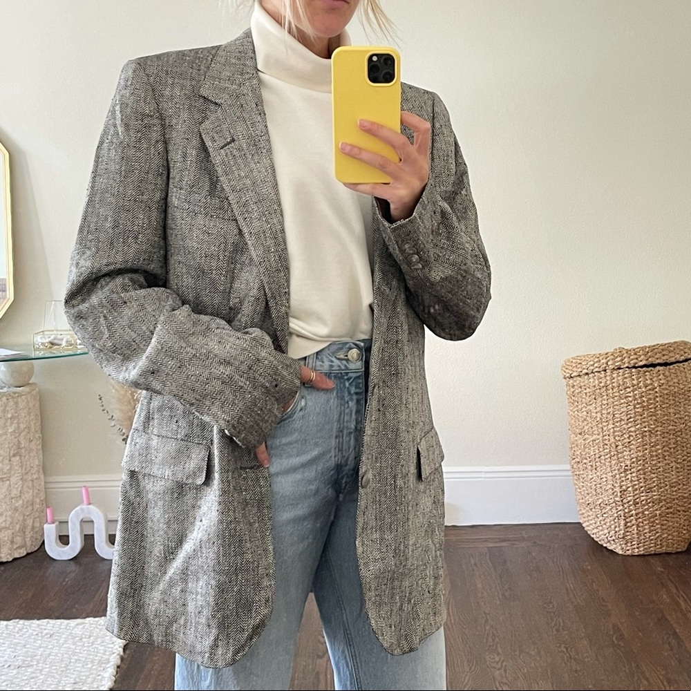 Oversized Lanvin Vintage Tweed Plaid Blazer - Picture 7 of 8